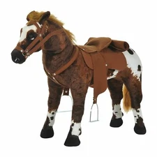 Qaba Children Cowboy Standing Plush Horse Soft Ride On Toy Cuddly Pony w/ Sound