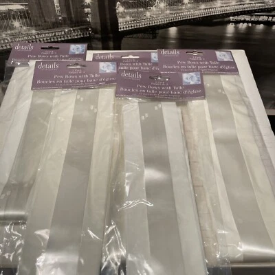 Church Pew Bows With Tulle Bundle Lot of 10 Total ~ Five 2 Packs White New - Image 1 of 4