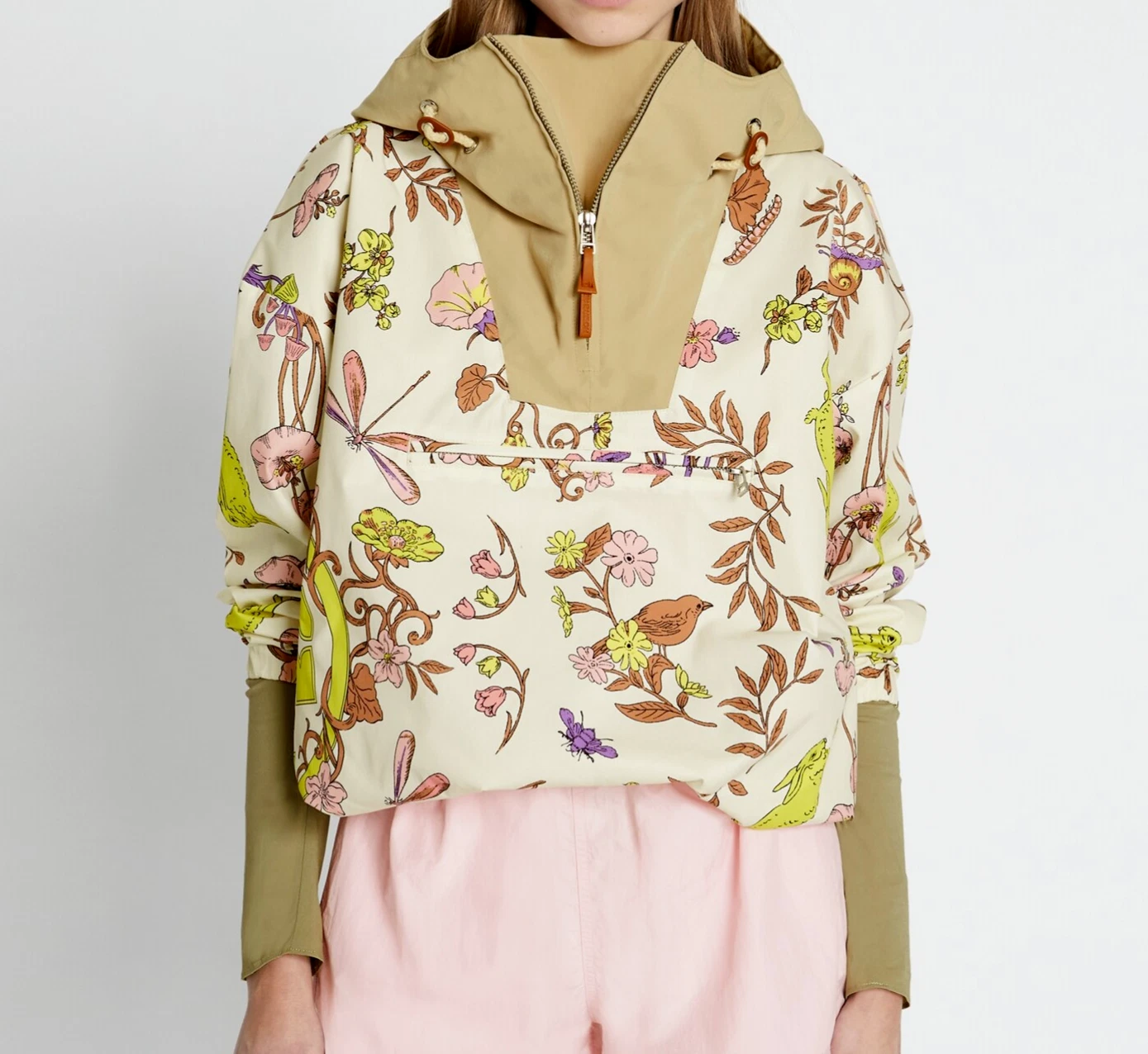 TORY BURCH GIACCA MEZZA ZIP NYLON ANORAK NUOVA AVORIO PRATO TAGLIA US M NUOVA CON ETICHETTE