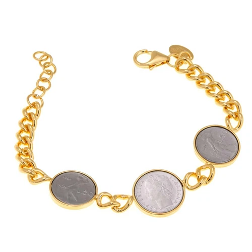 Bellezza 100 and 50 Lira Coin Bronze Curb-Link Bracelet 6-3/4" extends to 8"  - product listing photo