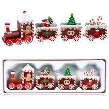 Yulejo Christmas Train Painted Wooden Christmas Decoration Mini Christmas Tre...