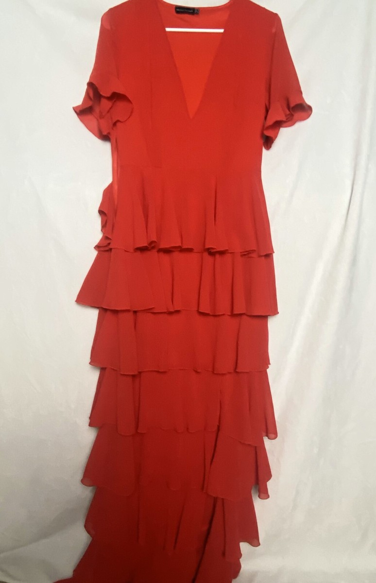 sachin and babi light blue dress Red Chiffon Ruffle Layer Maxi Dress