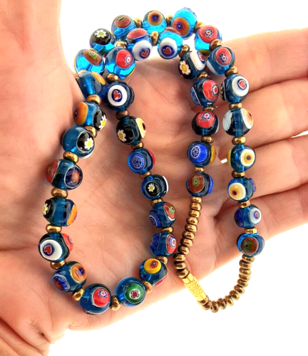 Collar vintage de cuentas de vidrio de Murano Miliefiori 9 mm*`16,5