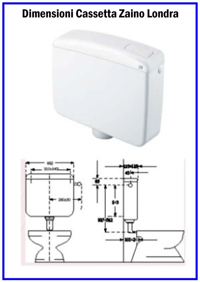 Cassetta Esterna Wc Singolo Scarico Zaino Londra Bianca per Bagno con Accessori - Immagine 3 di 4