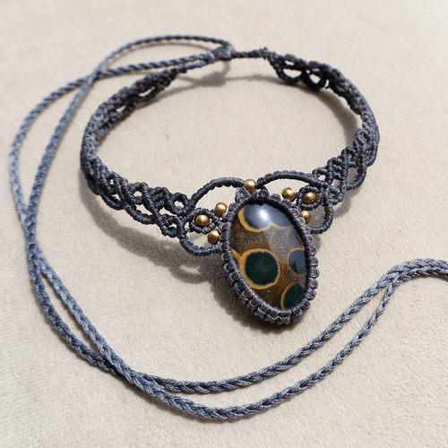 Collar Gargantilla Cristal Micro Macramé Océano Jaspe Océano 8va Vena Natural Trenzado a Mano - Imagen 9 de 11