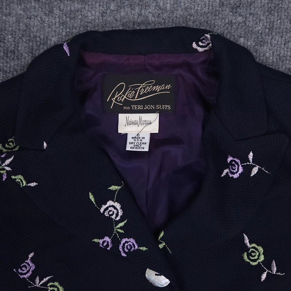 Rickie Freeman Teri Jon Skirt Suit Womens 6 Blue Floral 2 Piece Button Up - Image 4 of 4