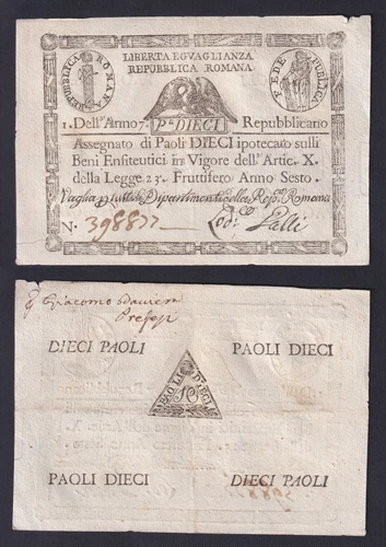 Banknote Italy Vatican City 10 Paoli 1798 P.-S540a SUP/AU