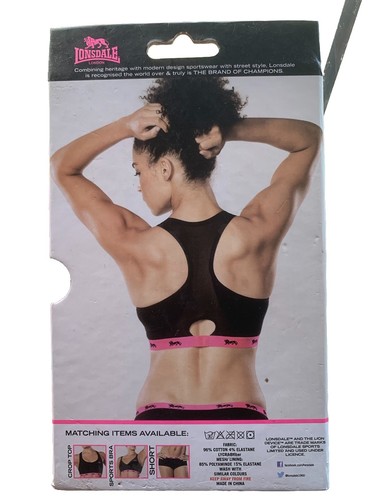 Lonsdale Ladies Crop Top Black/Fluo Pink 34 D - Picture 2 of 3