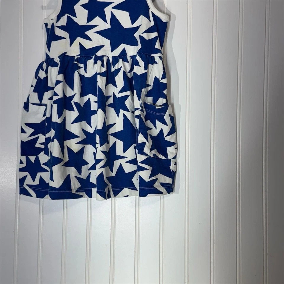 Hanna Andersson 3T звезда печати бак платье синий белый 100% хлопок карманы США - Изображение 3 из 4