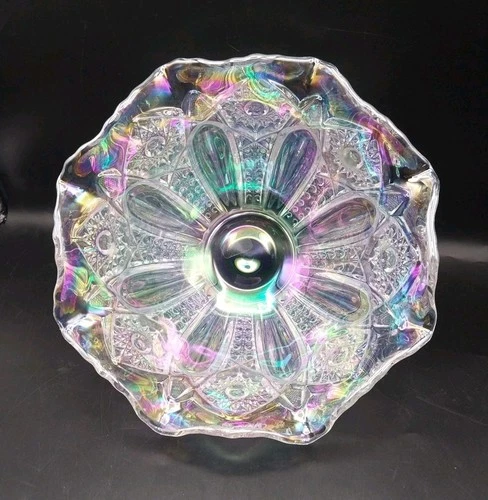 10" L.E Smith Glass Iridescent Quintec Carnival Glass bowl Vintage LARGE HTF