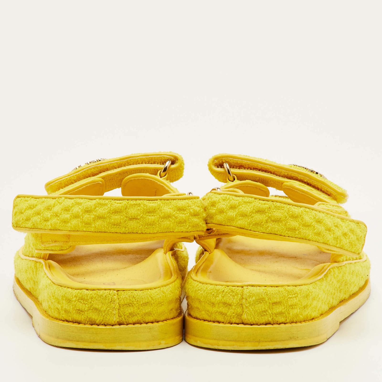 Chanel Dad Size 37.5 Yellow Fabric CC Ankle Strap Flat Sandals thumbnail 5