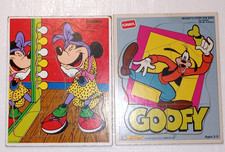 2 Vtg Playskool Wooden Puzzles Walt Disney Company Goofy Minnie Mouse
