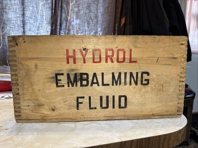 Antique Hydrol Red Embalming Fluid Wooden Crate Box Funeral Supply Used