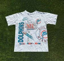 Vintage 1990 Miami Dolphins NFL Football AOP Salem Graphic T-Shirt Mens Size L