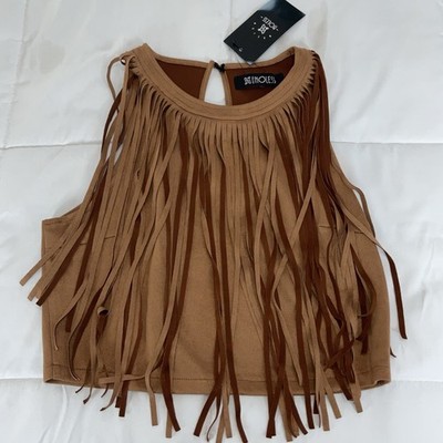 Relish NoLess  Faux Suede Fringe Crop Top Shirt Womens S Boho Western Festival 