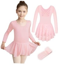 Long Sleeve Ballet Leotard for Girls Kids Toddle Dance 6Y 4-6Years Shiny Pink