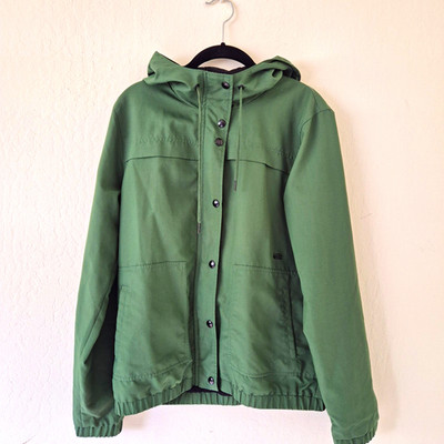 Volcom Enemy Stone Dark Green Hooded Windbreaker Jacket Zip/Button Front Size M