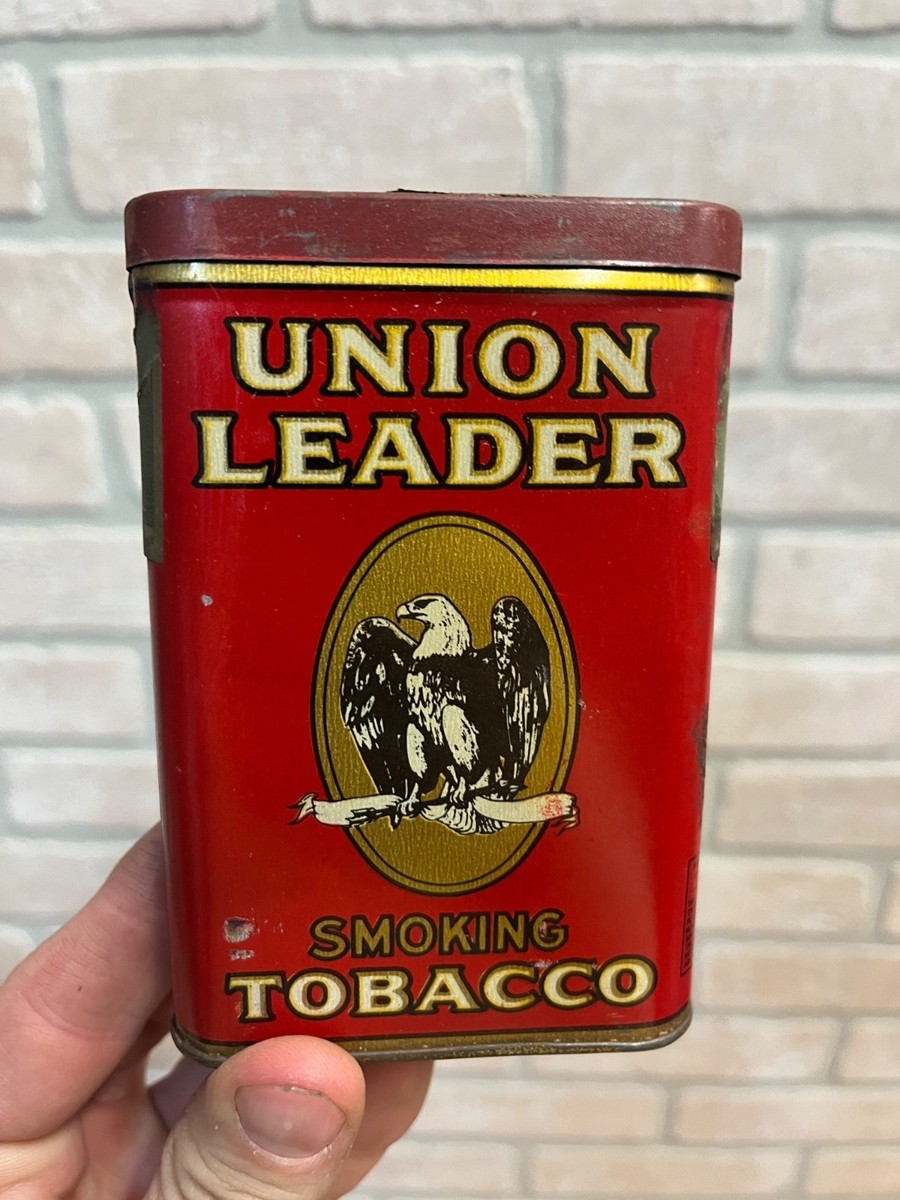Vintage Union Leader Tobacco Tin Empty Vertical Pocket Pipe Mixture Can