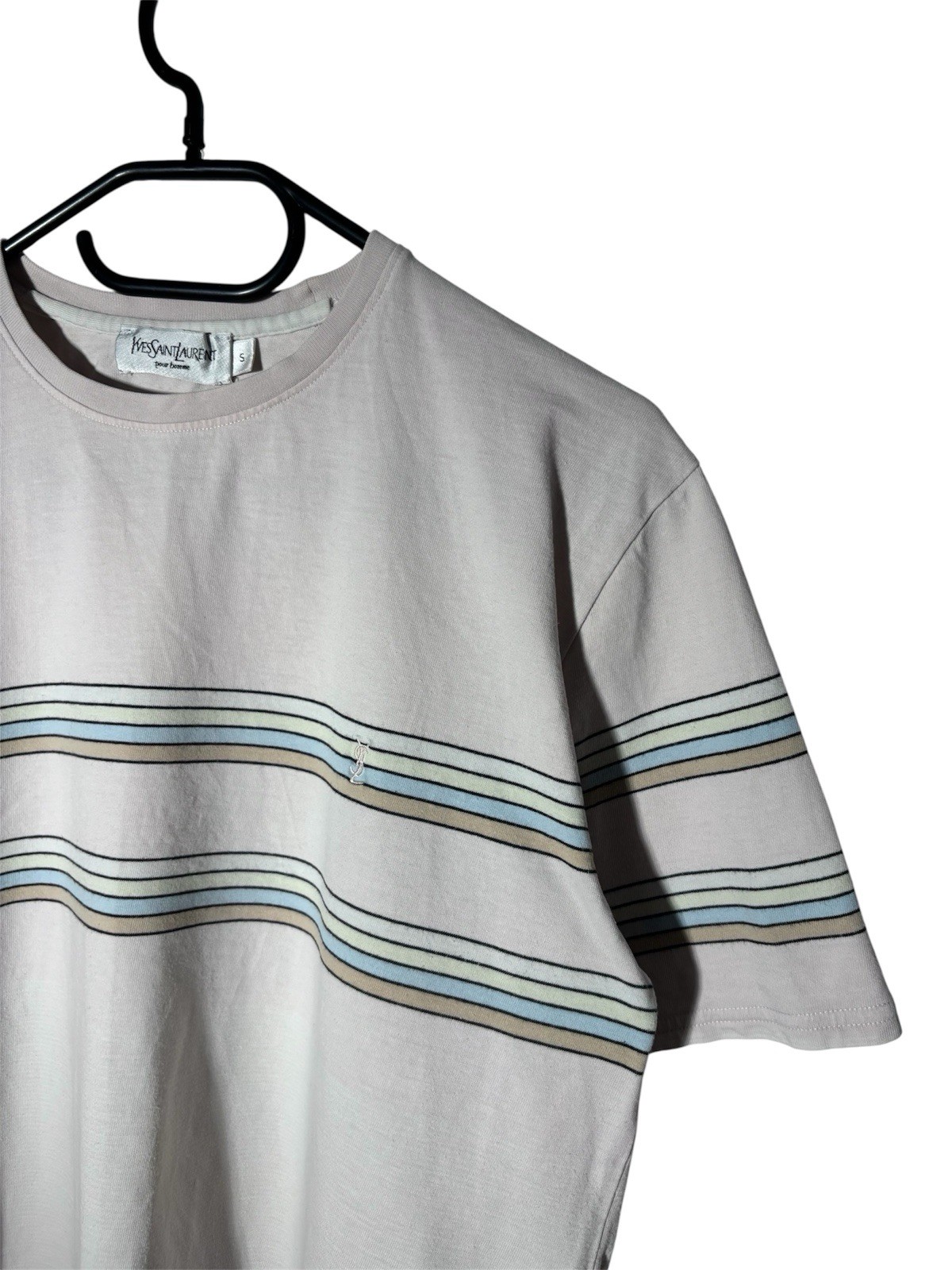 T shirt Yves Saint Laurent piccolo logo vintage uomo rosa a righe taglia M