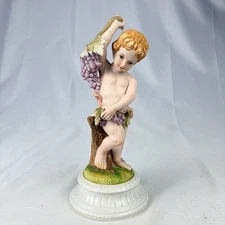 Antique KPM German Porcelain Putti Cherub Figurine Grape Harvest Crown Mark 9”