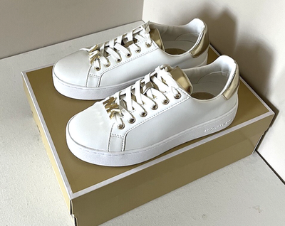 New Michael Kors Poppy Lace up faux leather sneakers size 5 Optic