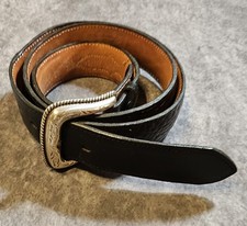 Nocona Belt Company Black Leather Best SZ 42 Style 1412001 Sliver Buckle