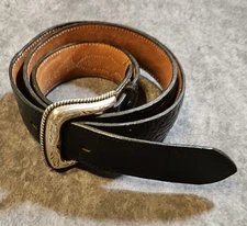 Nocona Belt Company Black Leather Best SZ 42 Style# 1412001 Sliver Buckle
