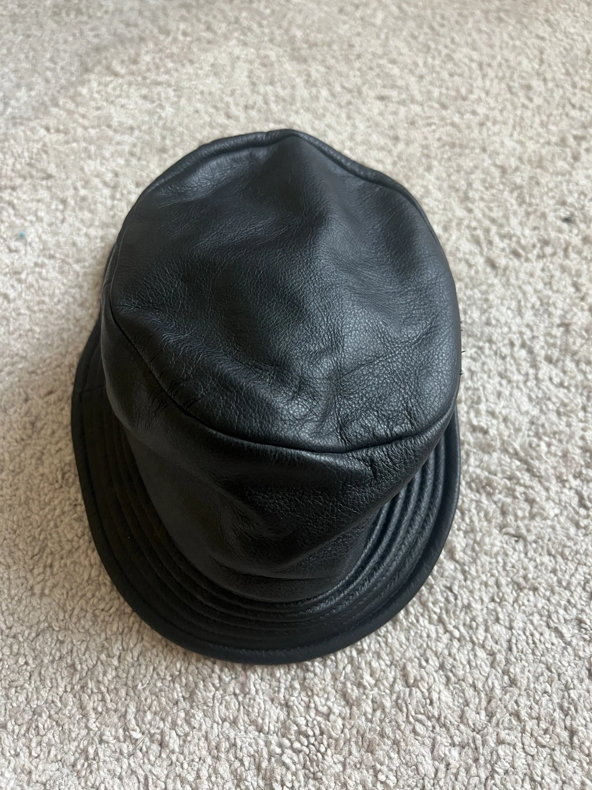 Black Leather Bucket Hat Men Women Unisex Vintage Solid