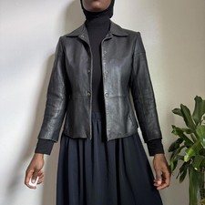 Vintage black leather jacket with snap buttons size PM