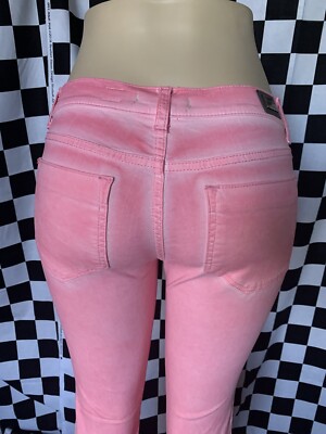 New BUBBLEGUM PINK Distressed SKINNY JEANS Pants STRETCH Low Rise  