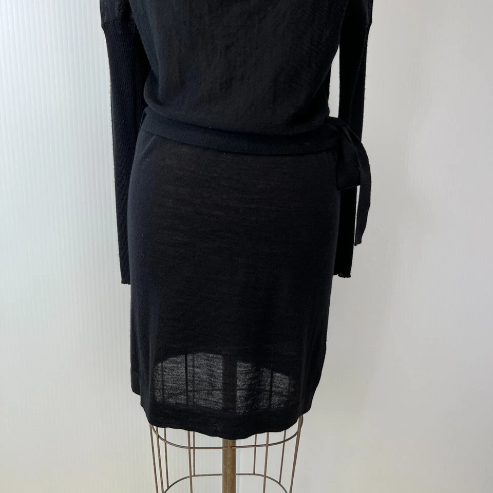 Qi Dress Women Small Wool Belt Tie Cowl Neck Rib Sheer Casual Work Party Core Go - Image 4 of 4