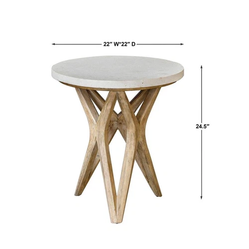 Uttermost Marnie 22" Round Wood and Stone Accent Table in Oatmeal Wash - Picture 9 of 9