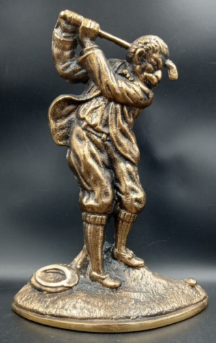 Vtg Tee it up Golfer Brass Bookend, Doorstop 9" - Picture 1 of 5