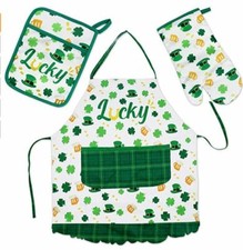 3 pcs Apron Kitchen Set - Apron, Oven Mitts  Potholder - Lucky Design