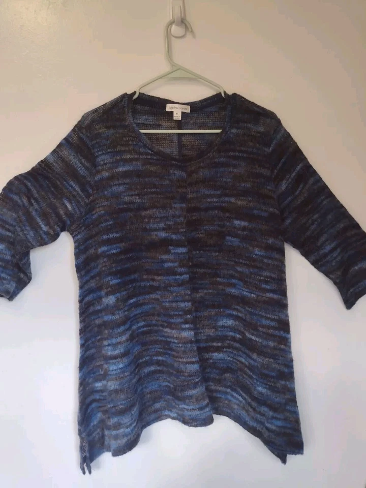 Suéter Pullover John Paul Richard Crochet Para Mujer Talla Mediana Azul Marrón Boho Foto 2 de 4