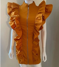 Fashion Nova Front Zip Ruffle Sleeve Dress Size S