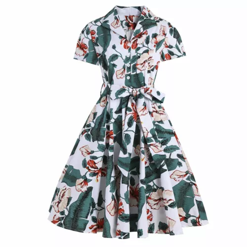 Woman Ladies 40s 50s Rockabilly Vintage Style Floral Print/Plaid Cotton Dress UK - Picture 15 of 28