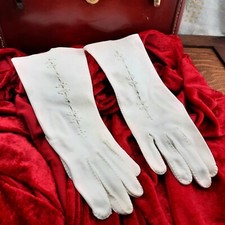 Vintage Womens Gloves 10.5" Tatted Opening cream white gloves