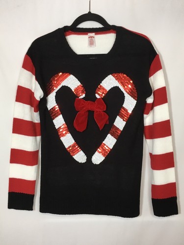 Womens Holiday Time Sequined Candy Cane 