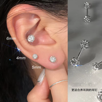 ZDE Orecchini Flatback In Titanio Con Cristallo - Set Da 3 Paia (3mm, 4mm, 5mm) Ipoallergenici Per Piercing