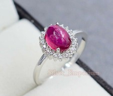 Natural Ruby Cabochon Ring 925 Sterling Silver July Birthstone Engagement Ring