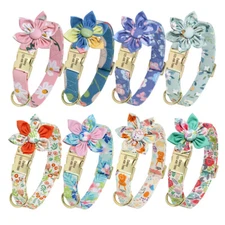 Personalized Flower Dog Collar Nylon Floral Custom Engraved Name ID Adjustable