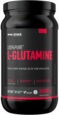 Body Attack 100% Pure L-Glutamine 1kg 1000g Aminosäuren + Bonus (32,99 /Kg)