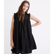New! Madewell Eyelet Ruffle-Sleeve Mini Dress in black, size S