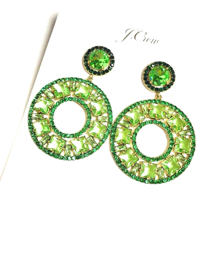 Pendientes colgantes J.Crew cristal cóctel verano verde chapado en oro latón BO281 NUEVOS CON ETIQUETAS Foto 3 de 4
