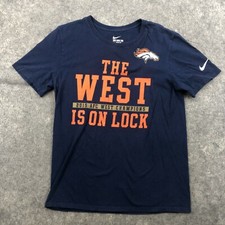 Nike Denver Broncos Shirt Mens Small Blue Graphic Spell Out Short Sleeve NFL