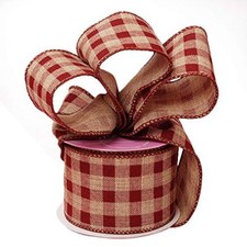 Burgundy Gingham Wired Edge Ribbon - 2 1/2" x 10 Yards, Fall, Christmas, Wreath