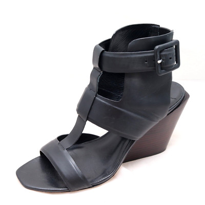 10 Crosby Derek Lam Women's 10M Black Gladiator Caged Pumps Stacked High Heels