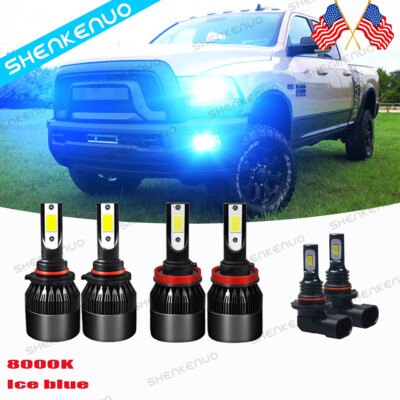 For 2011-2017 RAM 1500 2500 3500 8000K C9 Combo LED Headlight Hi Low + Fog Bulbs