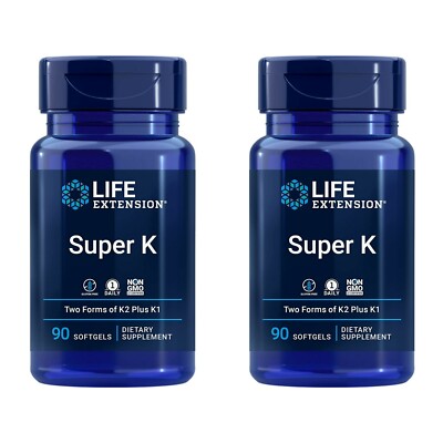 Life Extension Super K Vitamin K1, Vitamin  K2 90 softgels 2 Pack
